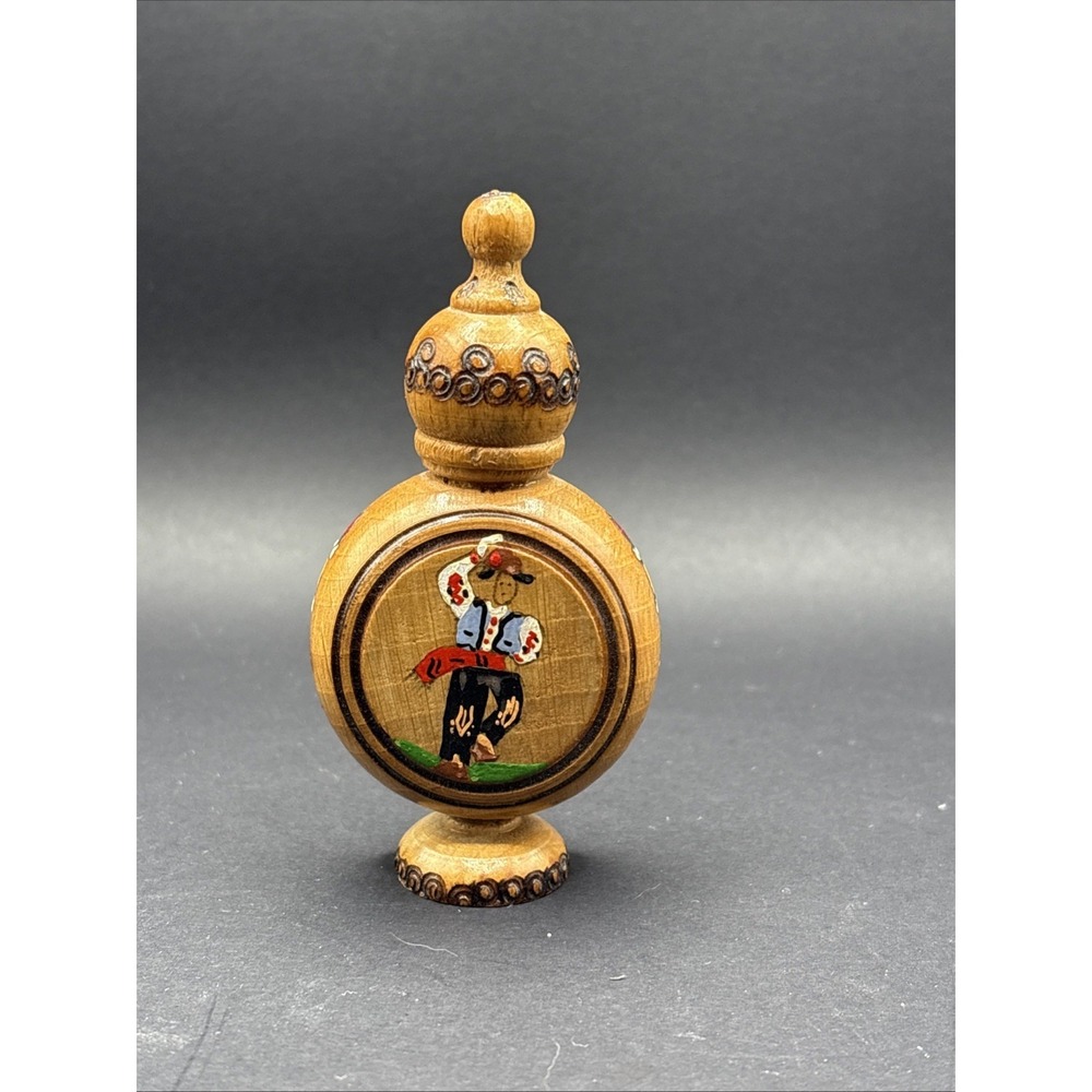 Vintage Bulgarian Rose Oil Perfume Hand-Painted Wood Case & Full Vial